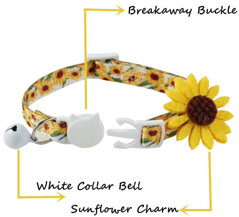 Flower Cat Collar with Detachable Sunflower Charm,Yellow Breakaway Kitten Collar with Bell - PawsPlanet Australia