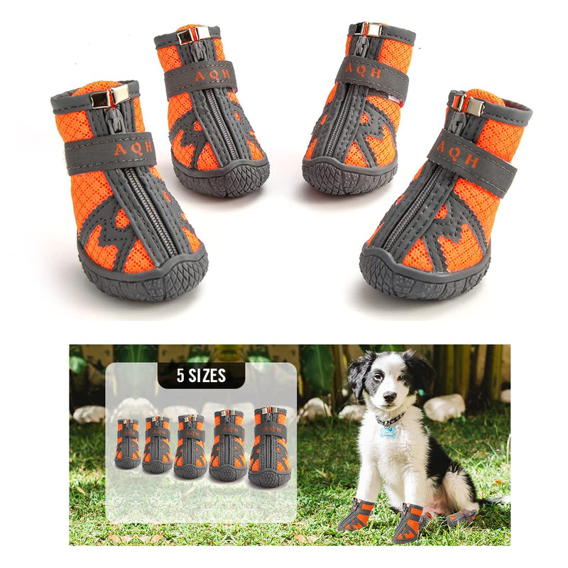 AQH Dog Boots, Latest Breathable Dog Shoes with Reflective Straps, Rugged Anti-Slip Soft Sole Dogs Paw Protector for Small Medium Large Dog, Orange (1#) 1# - PawsPlanet Australia