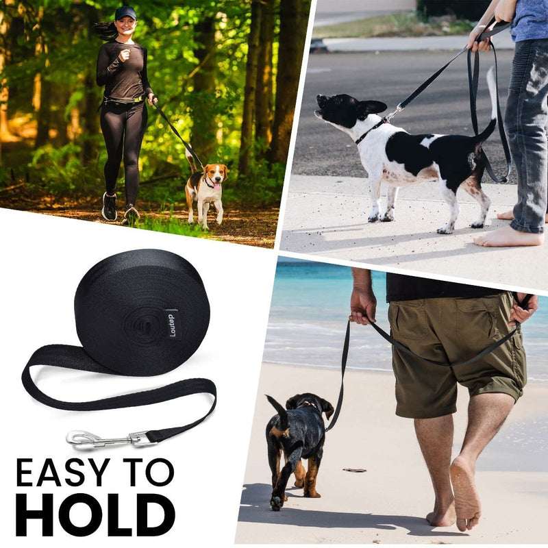 Loutep Training Lead for Dogs -10m (32ft) Black Durable Nylon Long Line Dog Lead with Padded Handle & Heavy - Duty Swivel Hook  Leash for Pet Obedience, Tracking & Camping Play - PawsPlanet Australia