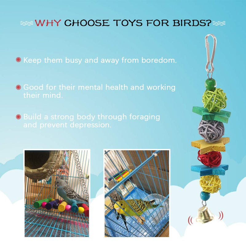 [Australia] - Hilitchi Birds Toys Hanging Hammock Bell Swing Chewing Toys for Parrots, Parakeet, Conure, Cockatiel, Mynah, Love Birds Small Parakeet Cages Decorative Accessories 6PCS 