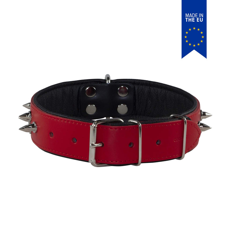 Corspet Full Grain Nappa Leather Dog Collar - Spiked Studded Dog Collars with Silver Nickel Plated Hardware | Soft Leather Cushion & Ultra Durable for Large to XL Dogs | Handcrafted in The EU - Red X-Large - PawsPlanet Australia