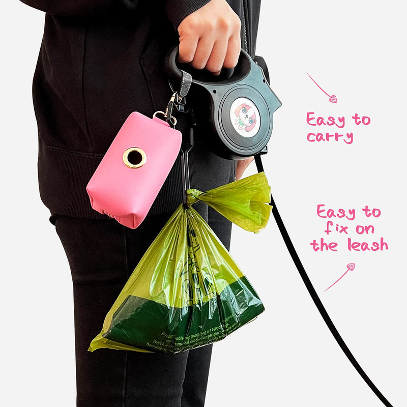 Kitiimeow Dog Poop Bag Dispenser, PU Dog Waste Bag Dispenser Zippered Pouch, Super Soft, Silent and Wear-Resistant Dog Bag Dispenser, with Metal Buckle & Dog Poop Bag Holder for Any Dog Leash Pink - PawsPlanet Australia