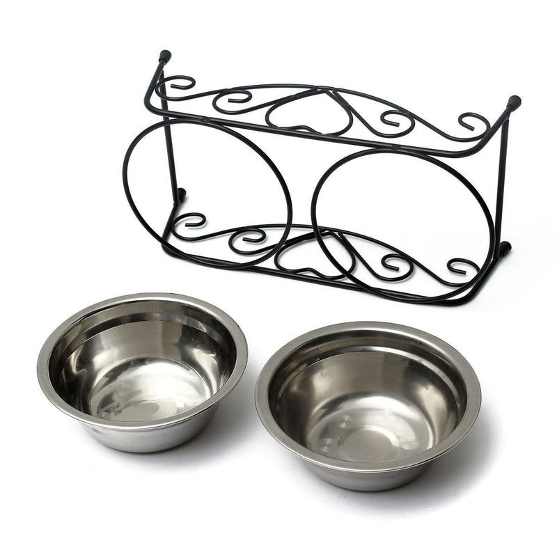 ZJchao Stainless Steel Double Set Dog Bowl with Bowl Stand and 2 Dog Bowls Water Bowl and Feeding Bowl for Cats Dogs Pets - PawsPlanet Australia