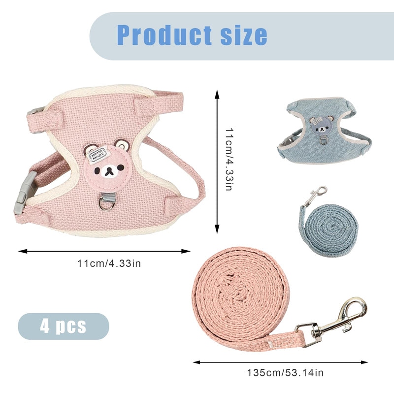 MsTeco Pack of 2 Adjustable Rabbit Harnesses, Rabbit Leash for Dwarf Rabbits, Leash Soft Harness for Rabbits, for Small Animals, Rabbit, Hamster, Cat, Outdoor (S, Blue, Pink) - PawsPlanet Australia