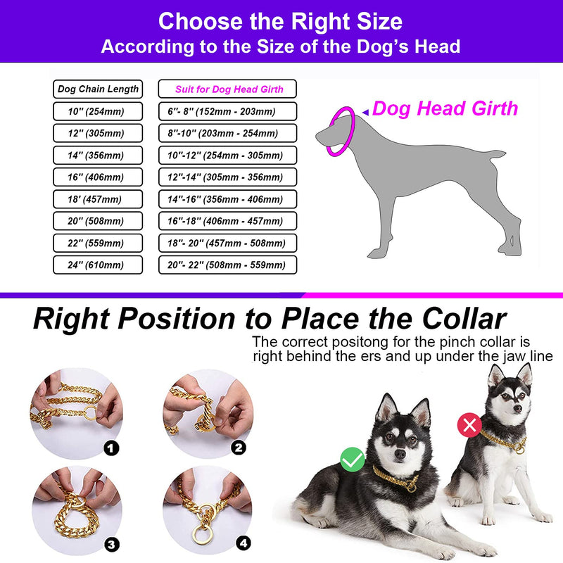 txprodogchains 18K Gold Chain Dog Collar 10MM Cuban Link Chain Stainless Steel Metal Links Walking Training Collar for Small Medium Large Dogs 10in to 24in 10" (Neck Fits 6"-8") - PawsPlanet Australia