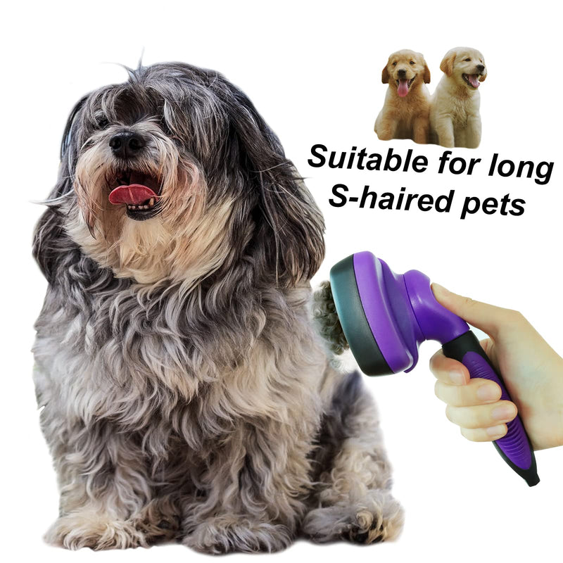 Pet Supplies Self Cleaning Slicker Brush, Dog Brush for Shedding [Upgraded Pain-free Bristles] Cat Deshedding Brush, Reduces Shedding and Tangling for Hair, with Stainless Steel Pet Comb (Purple) Purple - PawsPlanet Australia