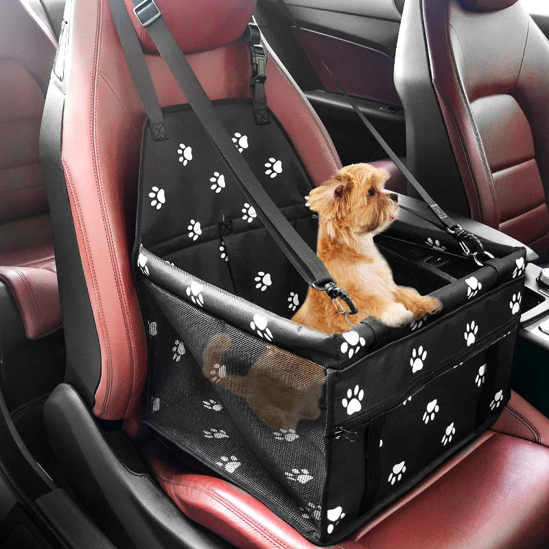 Maxjaa Dog Car Seat, Dog Car Seats for Small Dogs, Portable Pet Booster Car Seat Waterproof & Foldable Puppy Car Seat with Seat Belt Suitable for Medium Pets Under 11KG (Black with Paw Prints) - PawsPlanet Australia