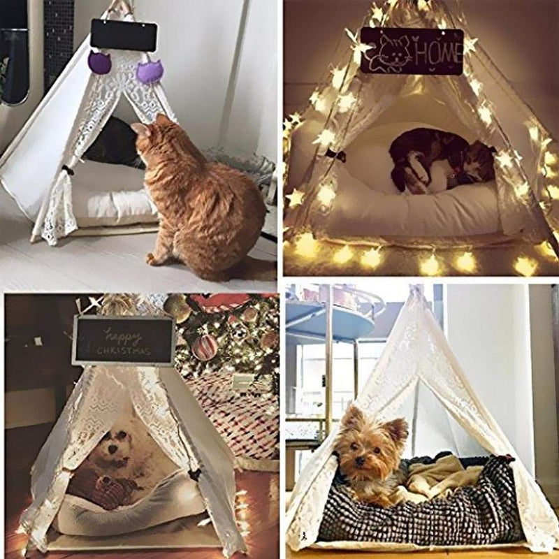 Zhuotop Lace Pet Tent Dog Bed Cat Tipi Kennels Removable Washable Pet Teepee Play House (With Cushion), Small - PawsPlanet Australia