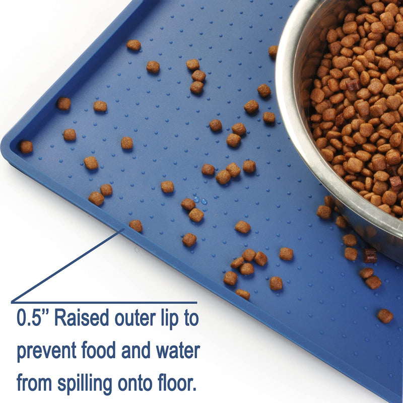 Mofason Pet Food Mat Waterproof Dog Mat XL (24x16) or L (20"x13") – 0.5 inch Raised Edge, Dog Cat Silicone Feeding Placemat Water Bowl Tray for Floors, Nonslip Washable Dog Mat for Food and Water Large - 24 x 16 inches Blue - PawsPlanet Australia
