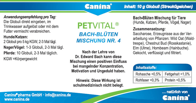 Canina PETVITAL Bach Flowers No. 4, pack of 1 (1 x 10 g), 70004 2, white - PawsPlanet Australia
