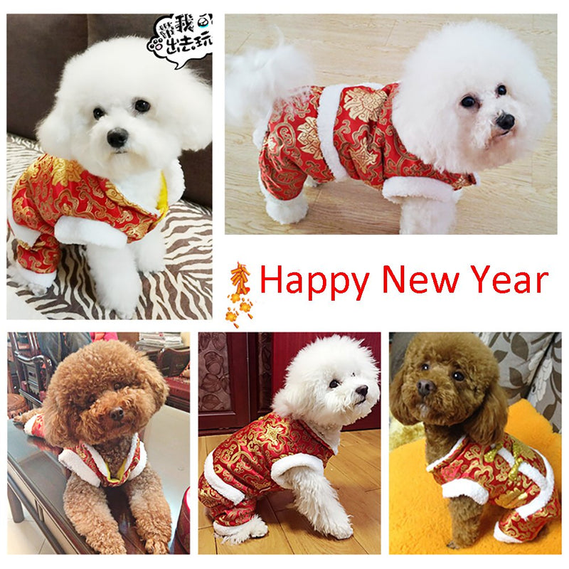 [Australia] - MaruPet Hallowmas Christmas New Year Chinese Tang Four-Leg Jumpsuit Chinese Traditional Tang Costumes for Teddy, Pug, Chihuahua, Shih Tzu, Yorkshire Terriers, Papillon XL(Back:13.5", Chest:17.5"-20.0") Red 