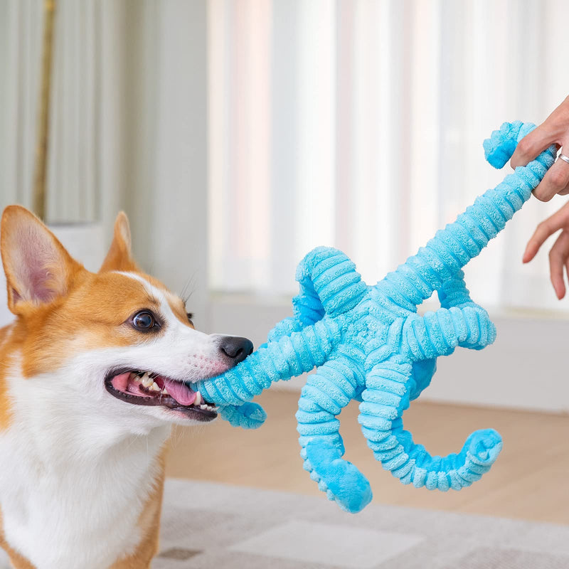 Pubialo Dog Toy for Large Dogs, Cute Squeaky Dog Toy with Crackling Paper Filled Plush Dog Toy for Puppies, Small and Large Dogs (Blue, Octopus) Blue - PawsPlanet Australia