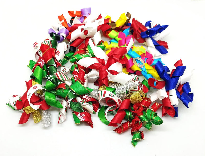 PET SHOW Pet Small Dogs Hair Bows with Rubber Bands Cat Hair Accessories Grooming Supplies Curly Colorful Pack of 20 Assorted styles - PawsPlanet Australia