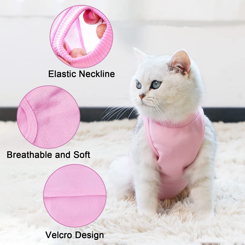 HACRAHO Cat Recovery Suit, 1 Pack Pink Soft Breathable Cat Recovery Clothes E-Collar Cat Wound Surgery Recovery Suit After Surgery Wear for Cats Kitten, S - PawsPlanet Australia