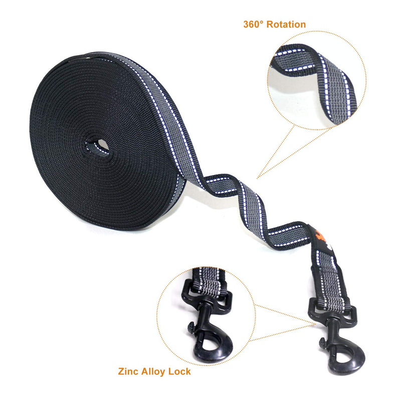 Cokomono drag leash for dogs, 5m / 10m / 15m / 20m Robust dog leash for small to large dogs, exercise and training leash with reflectors, hand strap and storage bag, black 10 m - PawsPlanet Australia