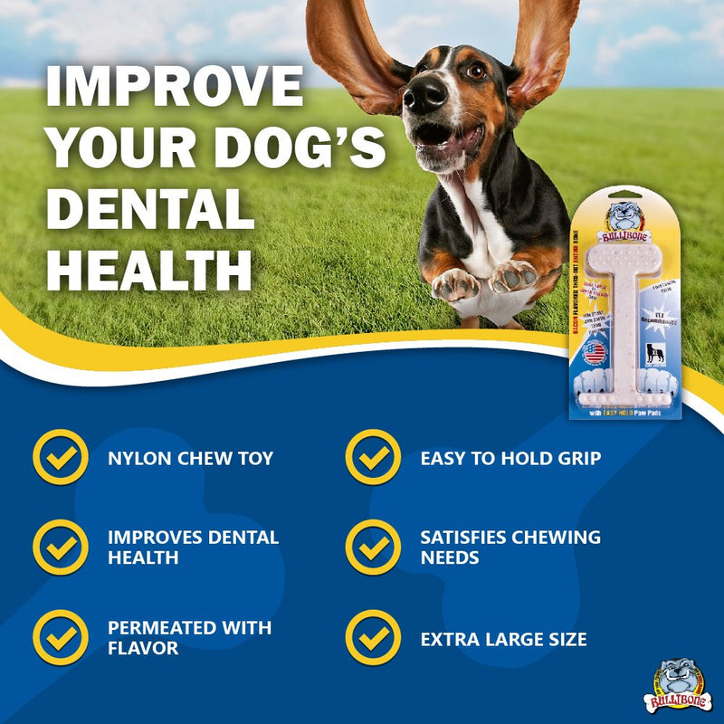 [Australia] - Bullibone Nylon Dog Chew Toy Nylon Bone - Improves Dental Hygiene, Easy to Grip Bottom, and Permeated with Flavor Bacon XL - 2 Pack 