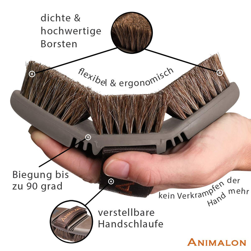 Animalon CareFlex horsehair brush brush | Flexible & ergonomic horse brush with Velcro fastener for comfortable horse grooming | Horse Accessories | Horse Grooming Supplies (Brown) - PawsPlanet Australia