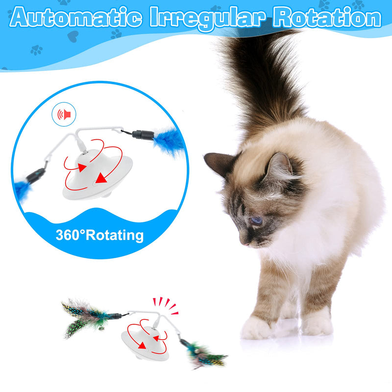 KOOLTAIL Automatic Interactive Cat Toys with Bird Sound - Robotic Cat Self Rotating Peg-Top Teaser Toy for Indoor Cats, 4 Attached Feathers with Bell and Catnip - PawsPlanet Australia