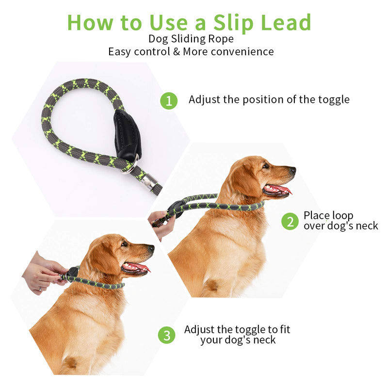 morpilot Slip Lead for Dogs, Durable Nylon Dog Leads Slip Rope, Adjustable Training Dog Lead with Soft Handle, Strong Dog Leash Suitable for Small, Medium and Large Dogs, Fluorescent Green (Size S) Small (10 mm) - PawsPlanet Australia