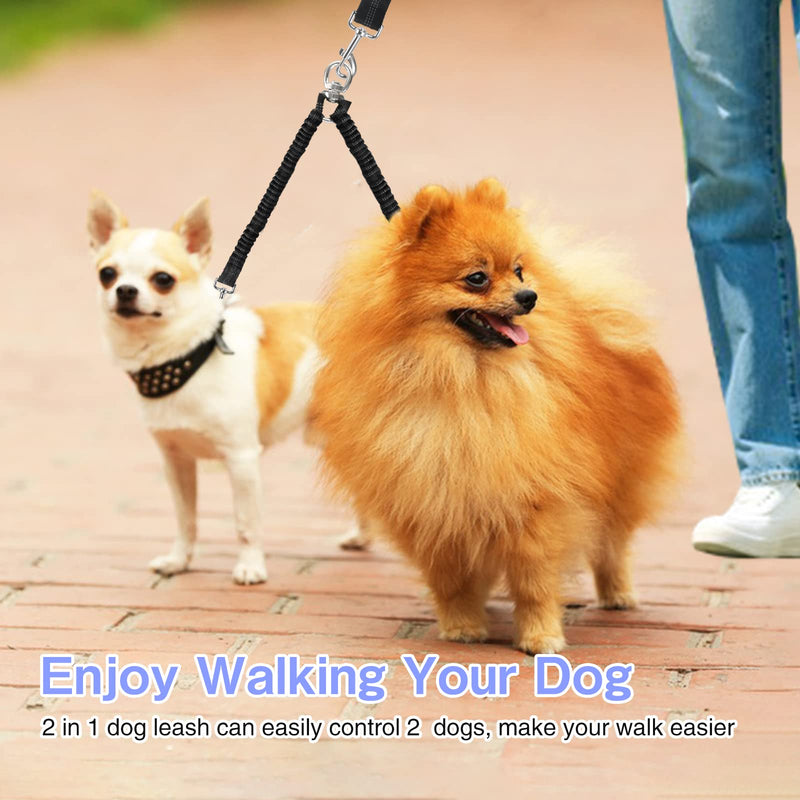 Double leash dog leash for 2 dogs, double leash for dogs, adjustable 360° rotating dog leash for 2 dogs, no tangles, reflective nylon dog leash for walking training, black - PawsPlanet Australia