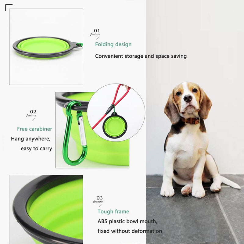 2 foldable travel bowls for pets, 2 silicone food bowls, portable pet drinking bowls. A folding travel bowl suitable for dogs, a food bowl that can be carried around - PawsPlanet Australia