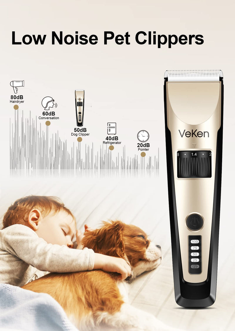 Veken Dog Grooming Kit Clippers, Low Noise Rechargeable Cordless Electric Quiet Dog Clippers for Grooming, Professional Pet Hair Clippers Shaver Trimmers Set for Thick to Heavy Coats Dogs Cats Pets - PawsPlanet Australia