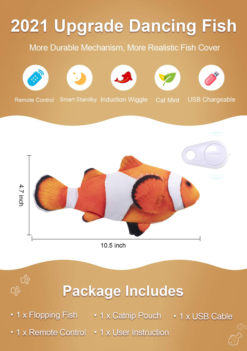 Potaroma 2021 Upgraded Floppy Fish Toy with Remote, Realistic Moving Flopping Fish, Cat Kicker Wiggle Fish Catnip Toys, Motion Kitten Toy, Interactive Cat Toys for Cat Exercise Clownfish - PawsPlanet Australia