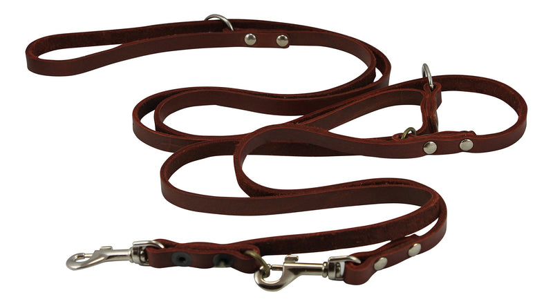 [Australia] - Brown 6 Way European Multifunctional Leather Dog Leash, Adjustable Schutzhund Lead 49"-94" Long, 3/8" Wide (10 mm) for Small Dogs 