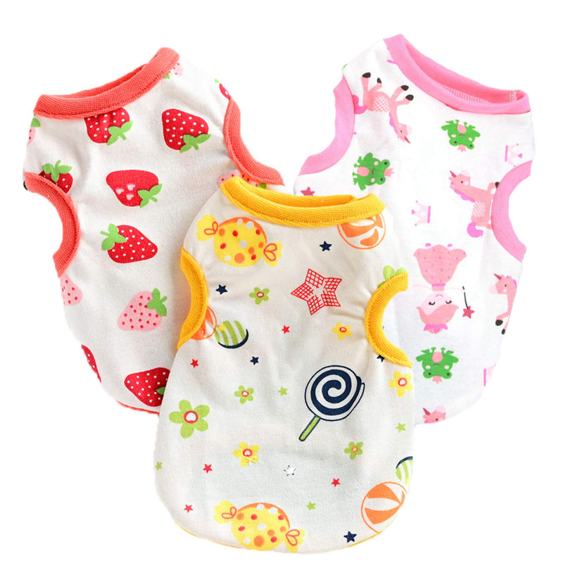 ABRRLO 3 Pack Dog Shirts Cotton Pet Dog Clothes Cute Print Vest for Small Dogs Cats Puppy T shirts Outfit Doggie Pajamas Clothing XS (Pack of 3) Style A - PawsPlanet Australia