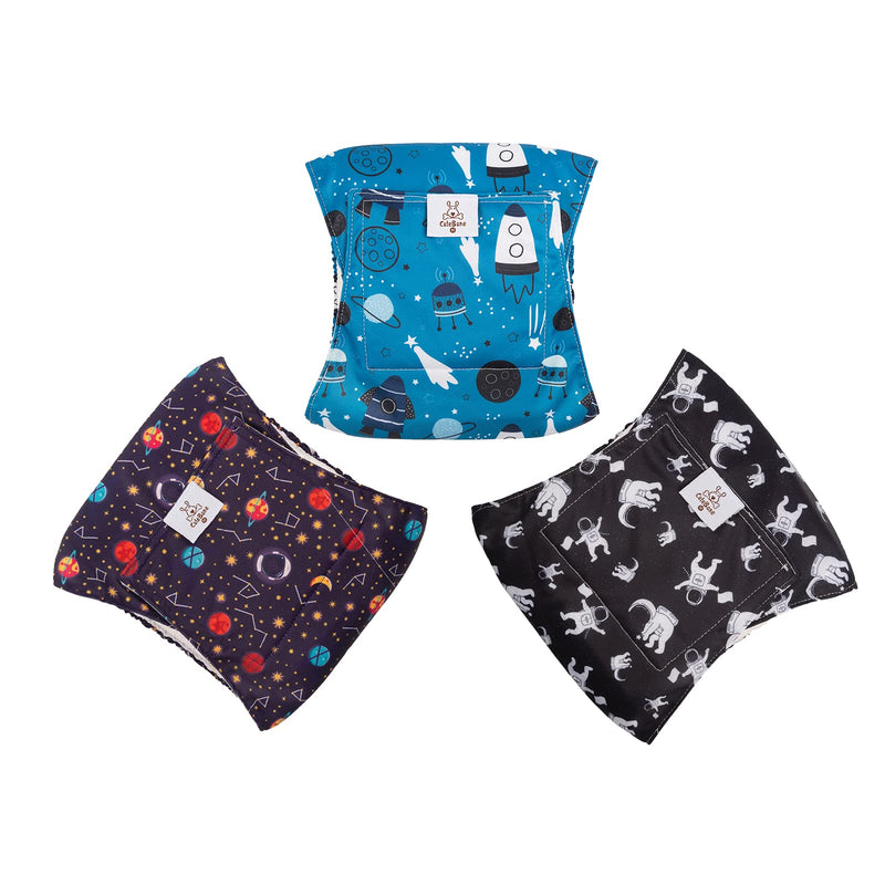 CuteBone Dog Diapers Male Washable Belly Band for Male Dogs Wraps 3pcs a Pack Astronaut&rocket&universe XS(9"-11") - PawsPlanet Australia
