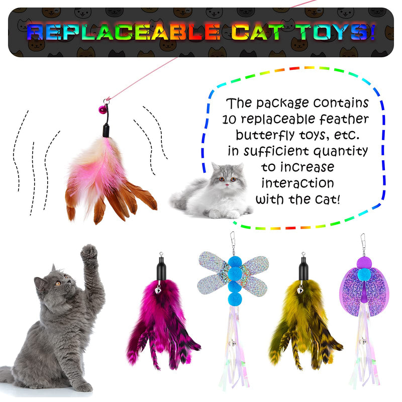 12 Pieces Interactive Cat Feather Toys, 2 Retractable Cat Wand Toy, 5 Teaser Refills Worm Bird Feathers and 5 Teaser Refills Worm Butterfly Toys, Cat Toys for Indoor Cats Kitten Play Chase Exercise - PawsPlanet Australia