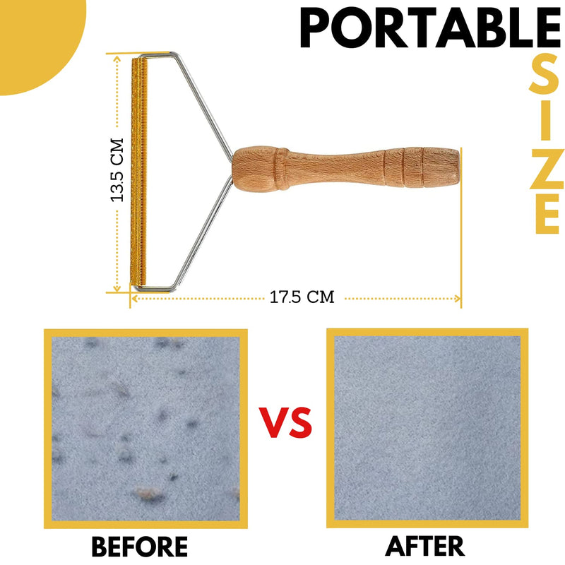 FOSLAP Lint Remover for Carpets - Reusable Lint Roller for pet hairs - Double Sided Copper blades with finest wooden handle - Effective for cleaning clothes, stairs and blanket 1 - PawsPlanet Australia