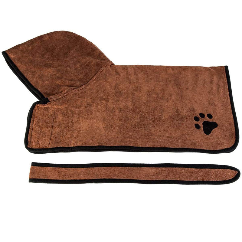 DBAILY Dog Bathrobe Towel, Dog Drying Coat with Adjustable Strap Microfibre Fast Drying Super Absorbent Pet Dog Cat Bath + 2pcs Pet Absorbent Towel for Dog 40cm Back Length (Brown S) - PawsPlanet Australia