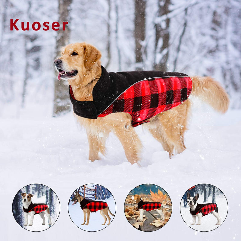 Kuoser Reversible Dog Cold Weather Coat, Reflective Waterproof Winter Pet Jacket, British Style Plaid Dog Coat Warm Cotton Lined Vest Windproof Outdoor Apparel for Small Medium and Large Dogs M M(Chest Girth:16.9-20.9") Red - PawsPlanet Australia