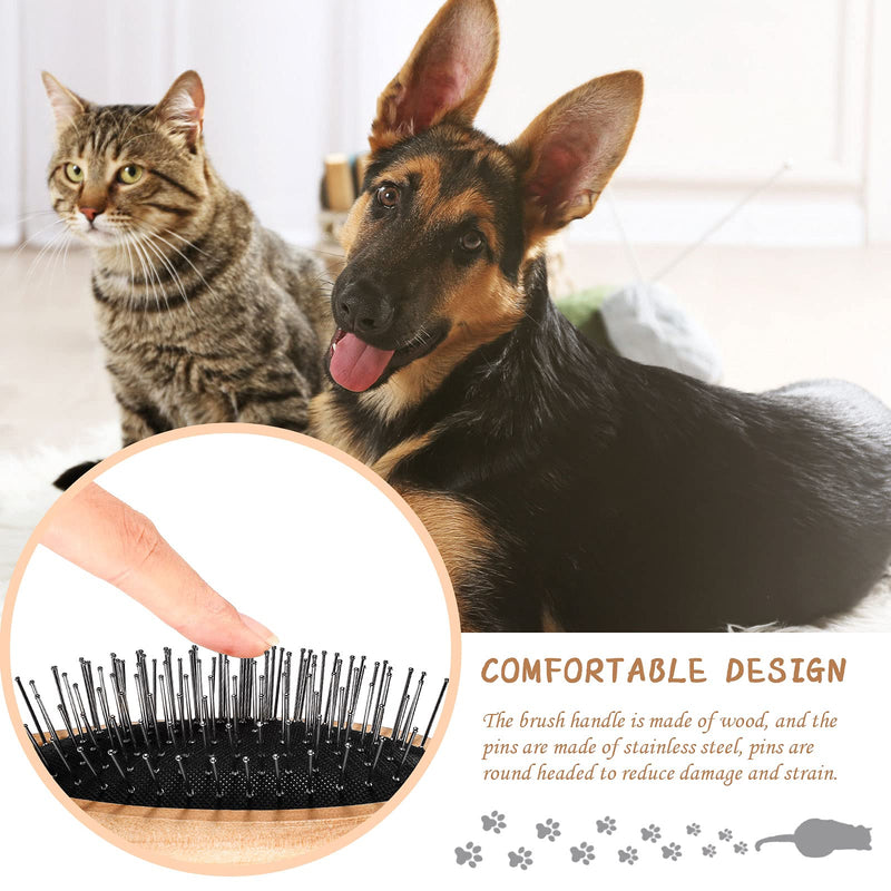 2 Pieces Dog Pin Brush Pet Grooming Brush with Wooden Handle and Stainless Steel Round Pins Dog Cat Deshedding Grooming Brush for Pets Dogs Cats - PawsPlanet Australia