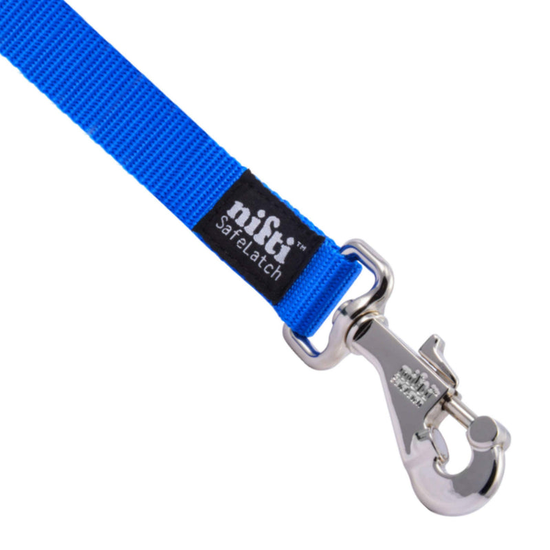 [Australia] - Nifti SafeLatch Pet Safety Dog Leash, Medium/Large, Patented Heavy Duty Clasp with Built-in Bolt Holder in Hook for Safety and Magnet for Single Hand Easy Connect, 6 Foot Long Royal Blue 