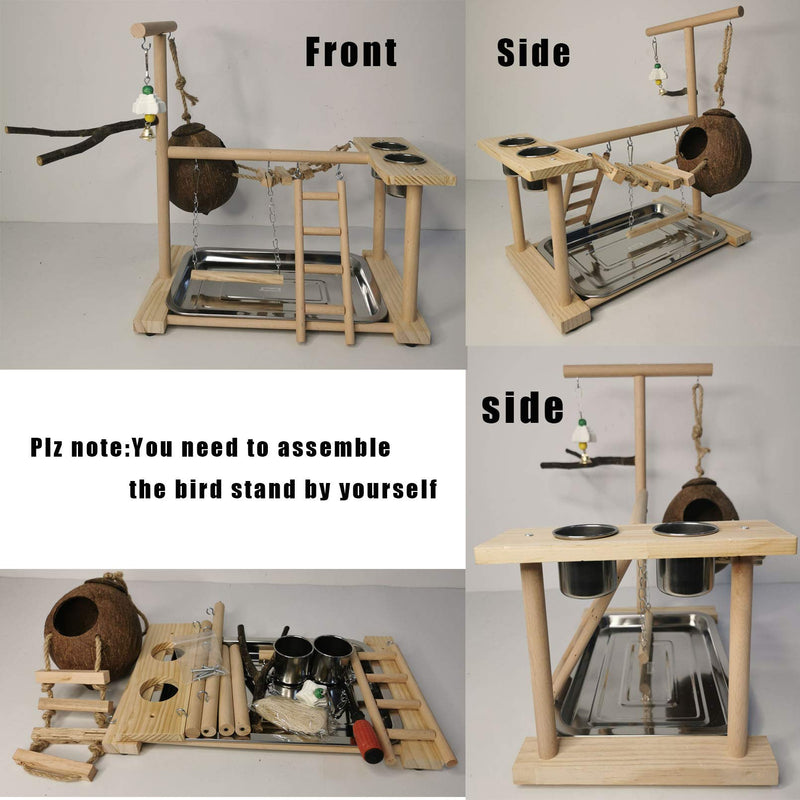 Parrots Playground,Bird Play Gym Wood Perch Stand Climb Swing Ladders Chewing Toys with Parakeet Nest Box Feeding Cups Exercise Activity Center for Conure Cockatiel Lovebirds(Include a Tray) - PawsPlanet Australia