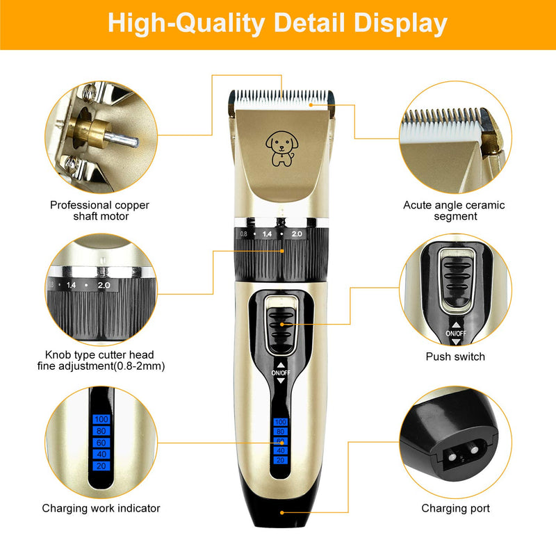 Podazz Electric Dog Grooming Kit Pet Clippers for Small Medium Large Breeds Pet Shaver Low Noise Dog Hair Trimmer Kit Rechargeable Cordless Dog Grooming Clippers Electric Pet Clippers Gold - PawsPlanet Australia