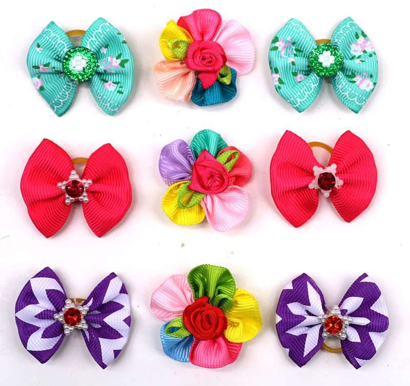 Yagopet 50pcs/Pack Cute New Dog Hair Bows Pairs Rhinestone Pearls Flowers Topknot Mix Styles Dog Bows Pet Grooming Products Mix Colors Pet Hair Bows Topknot Rubber Bands - PawsPlanet Australia
