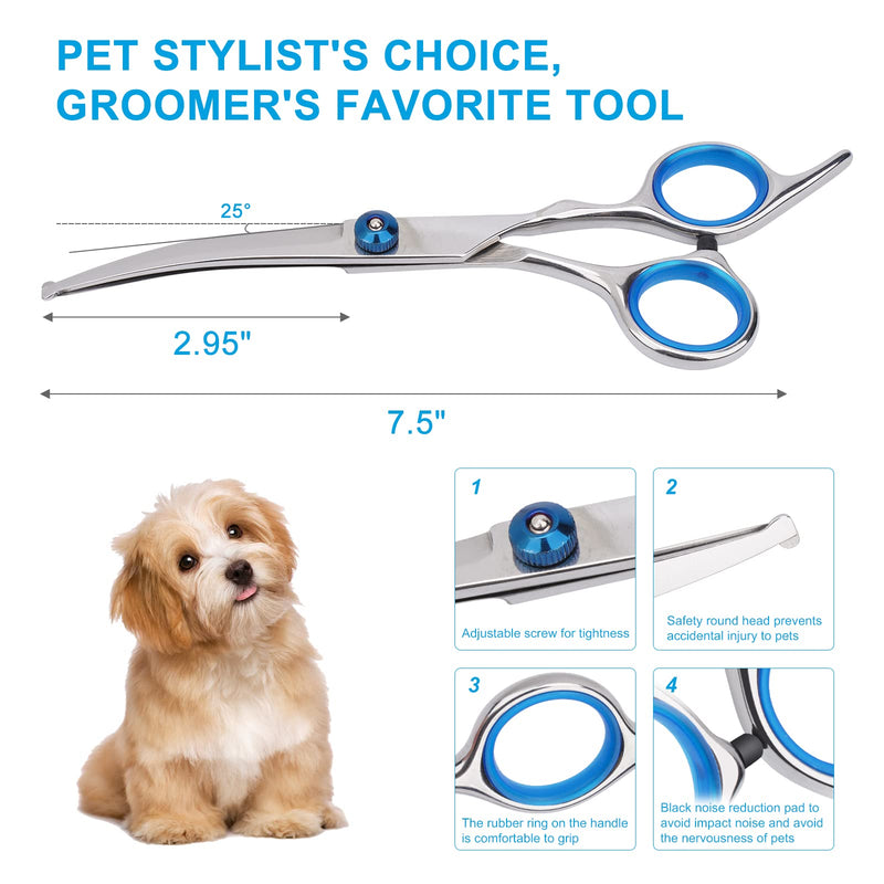 Pet Grooming Scissors with Safety Round Tip, Dog Cat Grooming Shears Scissors, Stainless Steel Pet Grooming Tools for Home (Curved Scissors) - PawsPlanet Australia