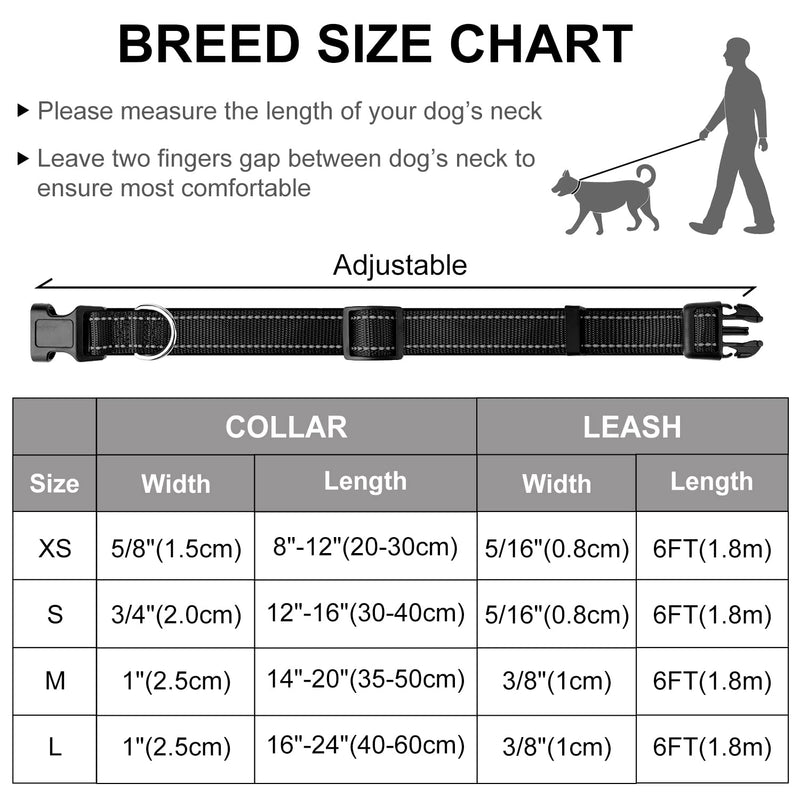 Dynmeow Reflective Dog Collar and Lead Set, Adjustable Pet Collar with Soft Neoprene Padded for Small Medium Large Dogs, Climbing Rope, Black, XS X-Small (Pack of 1) Black, Climbing Rope - PawsPlanet Australia
