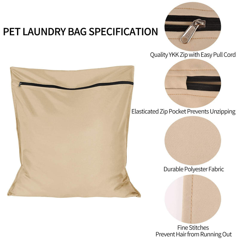 Auxsoul 1 Pack Pet Laundry Bag, Stops Pet Hair Blocking The Washing Machine, Big Size Wash Bag Ideal for Dog Cat Horse, Hair Remover Safely, Size 25.8'' 27.8'' (60 X 70cm) Beige - PawsPlanet Australia