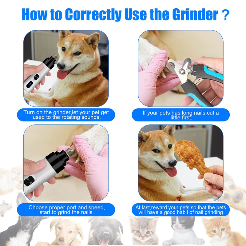 ATESON Dog Nail Grinder,Rechargeable Pet Nail Trimmer with Clipper,Low Noise,Professional Painless Pet Paws Grooming&Smoothing Tool for Small Medium Large Dogs and Cats - PawsPlanet Australia