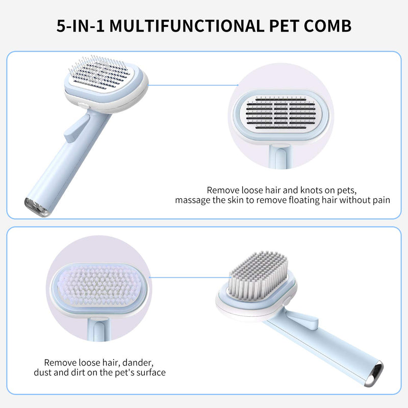 Dog Brushes for Grooming, 5 in 1 Pet Brush Self Cleaning Slicker Brush Dematting Comb Bristle Brush for Cat, Gently Removes Loose Undercoat Mats and Tangled Hair Regular Combing - PawsPlanet Australia