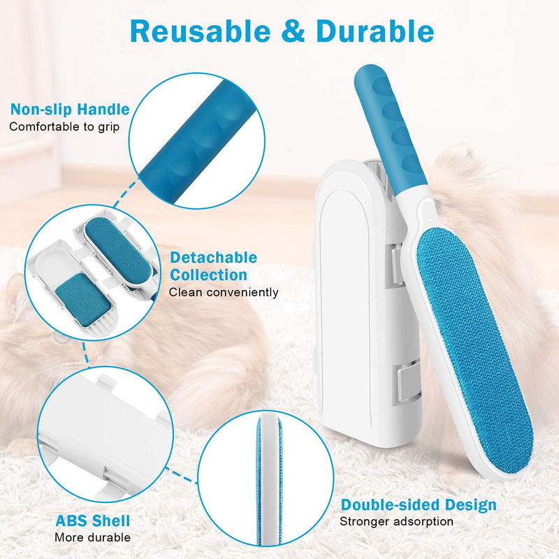 Pet Hair Remover Brush, Reusable Dog Cat Hair Removal Tool with Double Sided Absorb, Ergonomic Handle, Travel Size Self-Cleaning Brush Lint Fur Remover for Short & Long Hair, Furniture, Car, Couch blue - PawsPlanet Australia