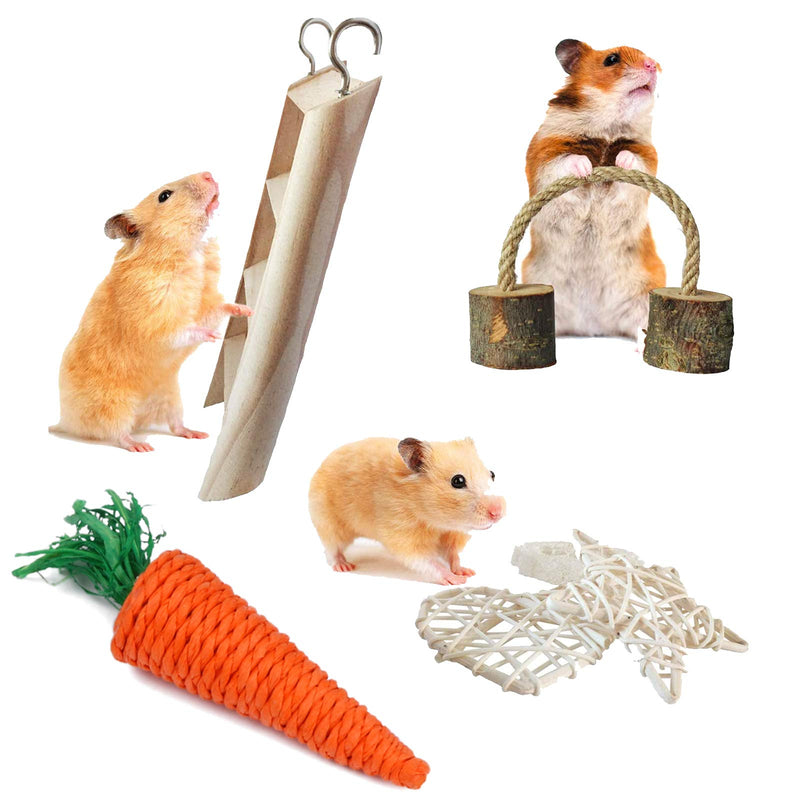 YUEPET Chinchilla Toys Guinea Pig Gerbil Rat Hamster Chew Toys Accessories Natural Wooden Seesaw Ladder Teeth Care Molar Toy for Bunny Rabbits Gerbils (Pack of 10) - PawsPlanet Australia