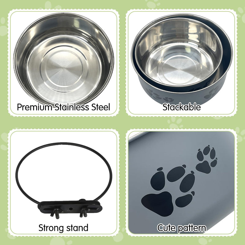 kathson 2 Pcs Dog Kennel Water Bowl, Stainless Steel Crate Water Bowl No Spill, Hanging Metal Pet Food Water Bowl Feeder for Cats Small Medium Dogs (Gray) - PawsPlanet Australia