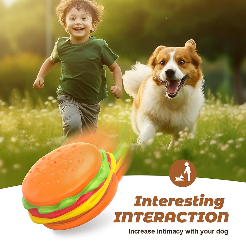 RUXAN Indestructible Dog Toy for Aggressive Chewers, Durable Teeth Cleaning Toy with Squeaky, Toughest Natural Rubber Dog Toy for Medium/Large Dogs Orange - Burger - PawsPlanet Australia