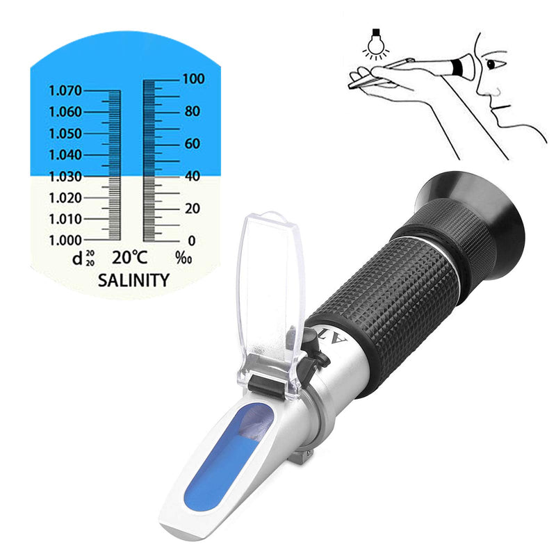 [Australia] - Tiaoyeer Salinity Refractometer with ATC Refractometer for Seawater, Pool, Tank, Testing, Marine, Fishkeeping, Dual Scale-Specific Gravity 0-100PPT & 1.000-1.070 