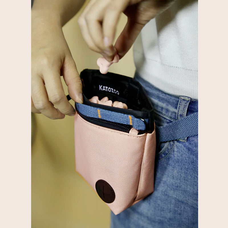 KATOZOO Dog Treat Pouch with Pet Training Clicker, Dog Training Treat Pouch Kit, Magnetic Closure, Hands-Free Training. (Pink) Pink - PawsPlanet Australia